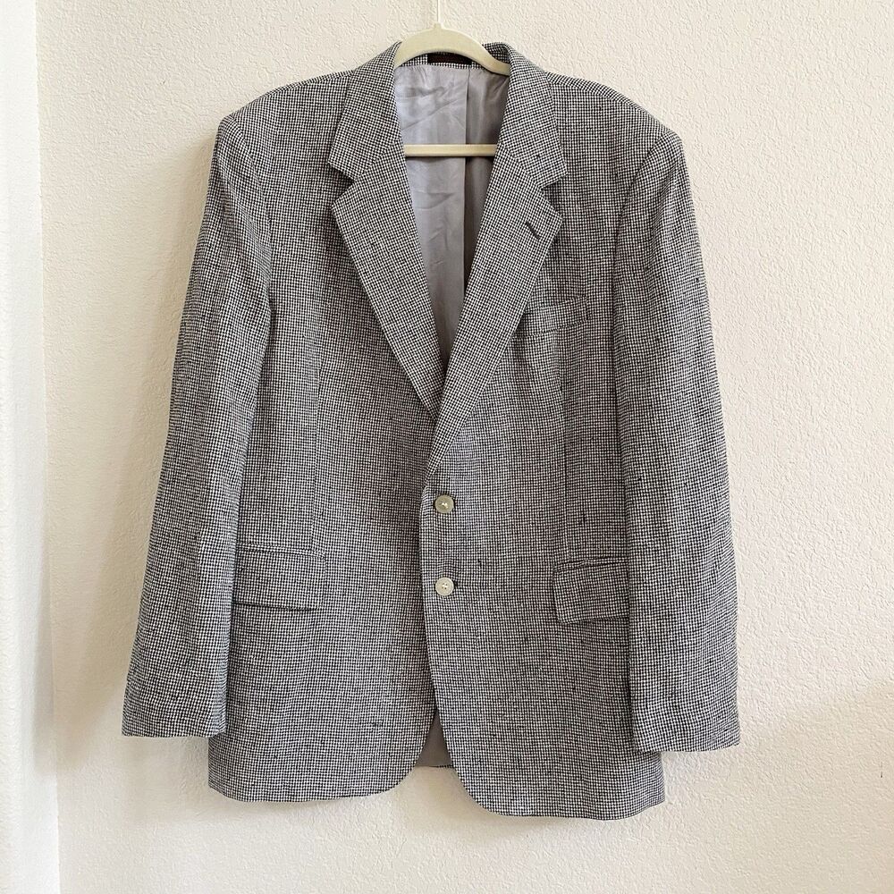 Boston Traders Mens 42R 100% Silk Tweed Sport Coat Poland Black White Two Button